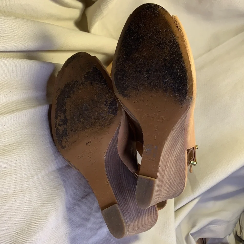 Coach peep toe leather wedge slingback shoes